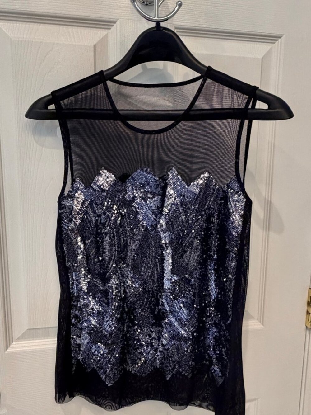 BCBGMAXAZRIA Sequin Chevron Mesh Top XS Party